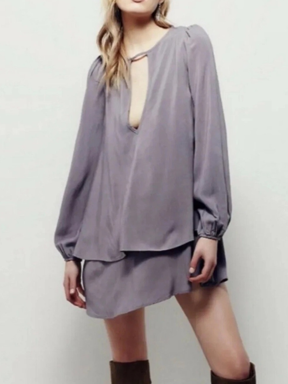 Free People | 'Beck' Cut Out Neckline Drop Waist Mini Dress In Cool Gray Medium
